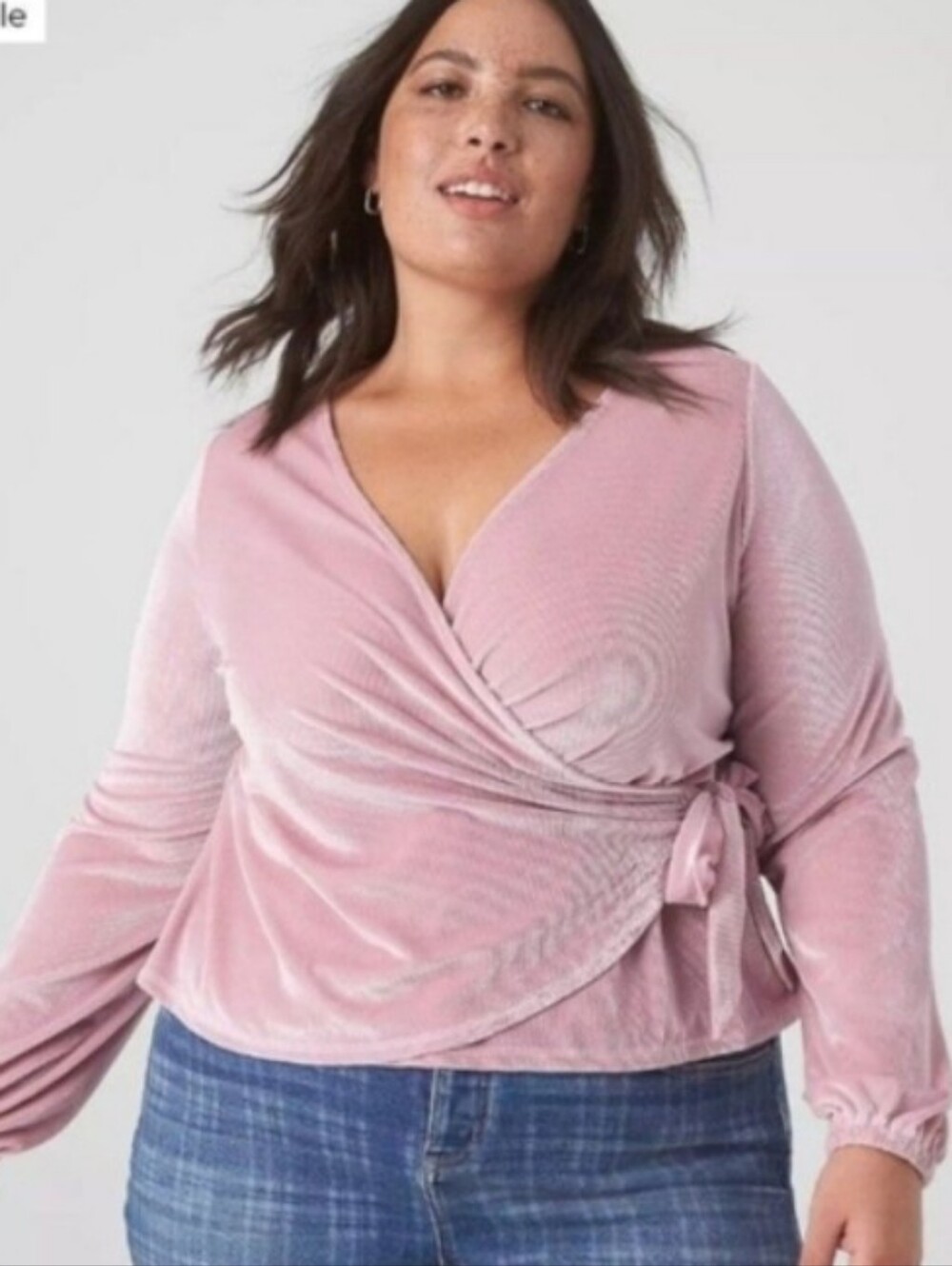 Lane Bryant Pink Velour Wrap Top Blouson Sleeve Sz 14 16 Faux Velvet